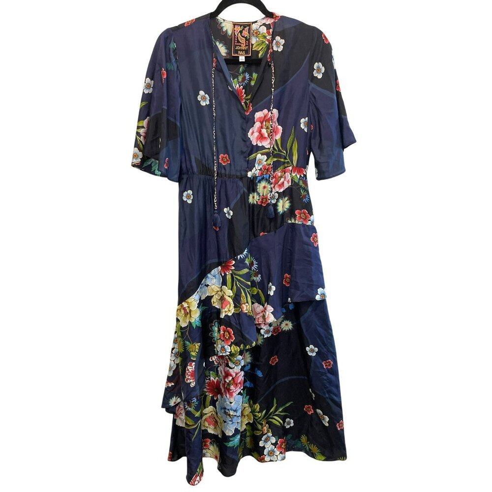 Johnny Was Silk Florean Blue Tiered Floral Maxi Dress Size Small New - Picture 2 of 6